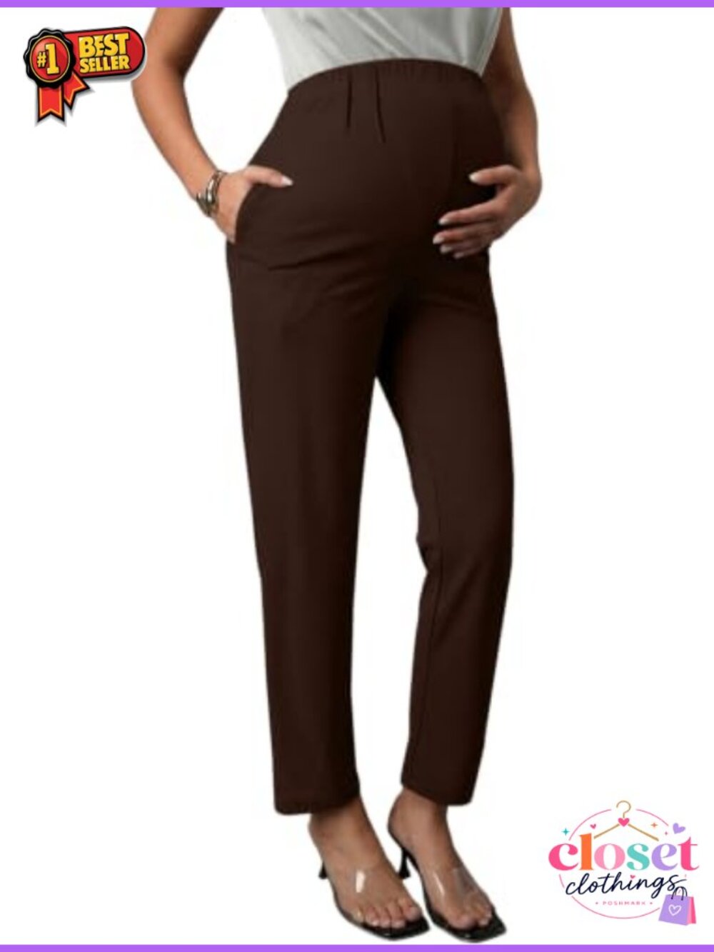 Maternity Work Pants Over Belly Adjustable Waist Straight Leg Office